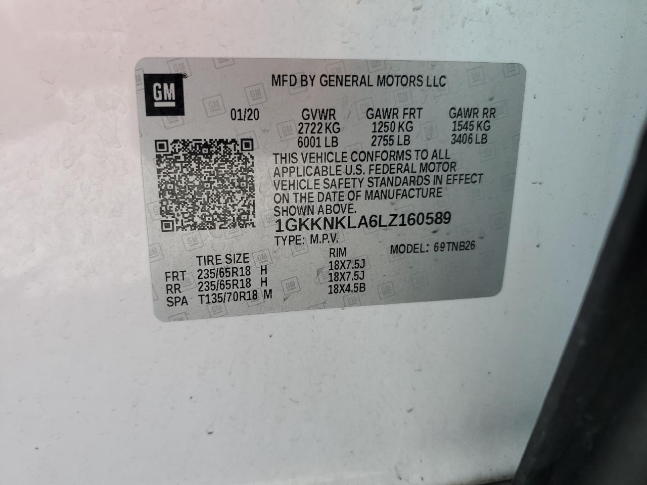 2020 GMC Acadia Sle VIN: 1GKKNKLA6LZ160589 Lot: 64235325