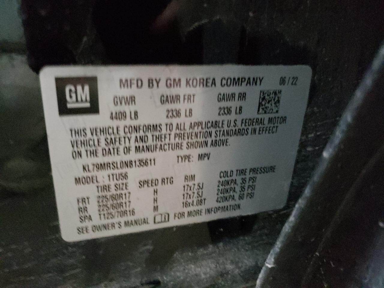 kl79mrsl0nb135611 KL79MRSL0NB135611 2022 Chevrolet Trailblazer Lt
