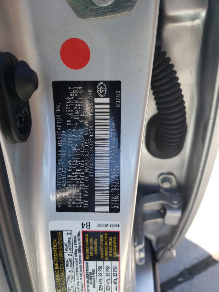 2008 Toyota Avalon Xl VIN: 4T1BK36B08U319251 Lot: 62688455