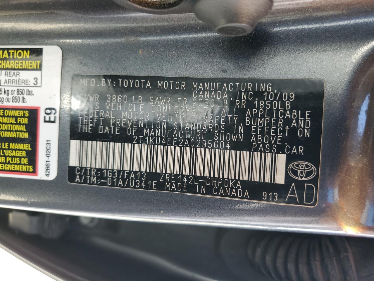2010 Toyota Corolla Matrix VIN: 2T1KU4EE2AC295604 Lot: 61225315