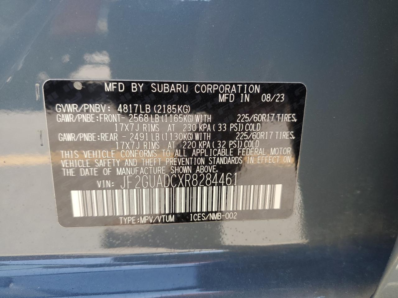 2024 Subaru Crosstrek Premium VIN: JF2GUADCXR8284461 Lot: 64601025
