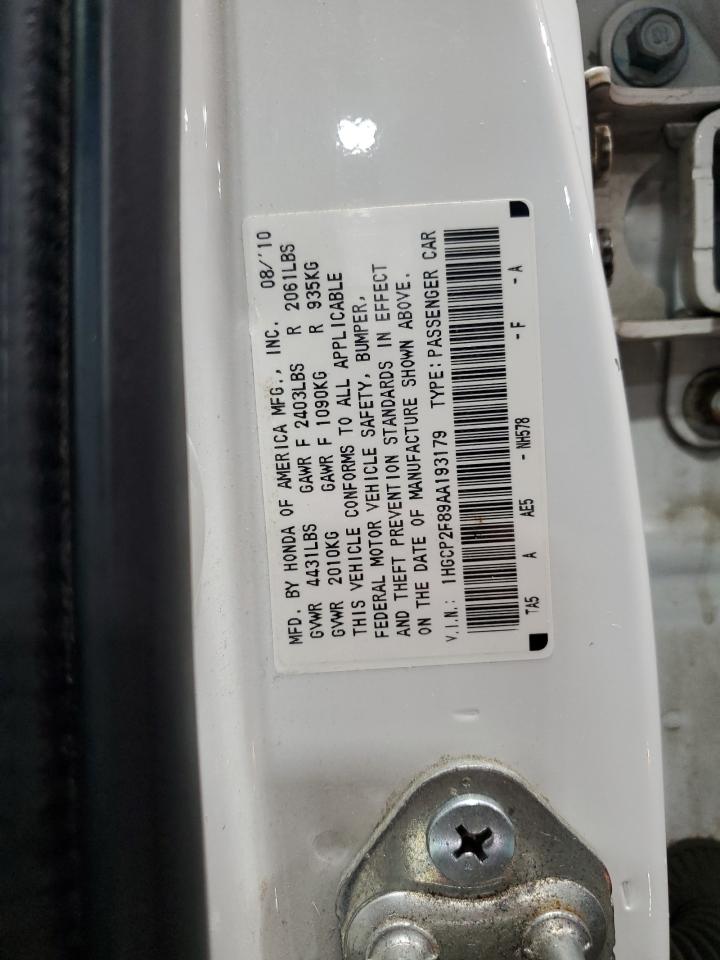 2010 Honda Accord Exl VIN: 1HGCP2F89AA193179 Lot: 64594835