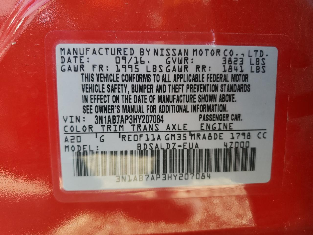 2017 Nissan Sentra S VIN: 3N1AB7AP3HY207084 Lot: 63416585