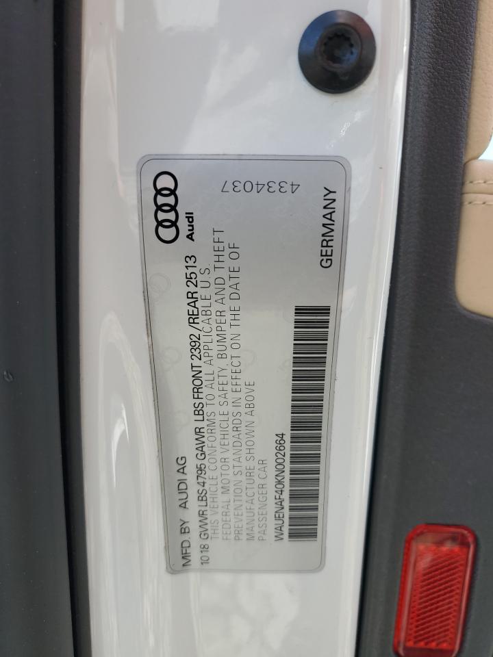 2019 Audi A4 Premium Plus VIN: WAUENAF40KN002664 Lot: 64592545