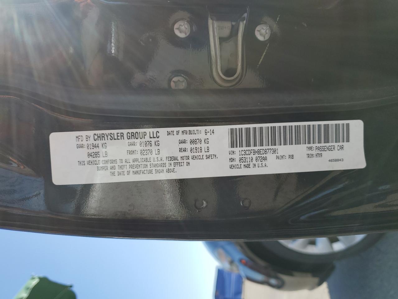 2014 Dodge Dart Sxt VIN: 1C3CDFBH8ED877301 Lot: 63461165