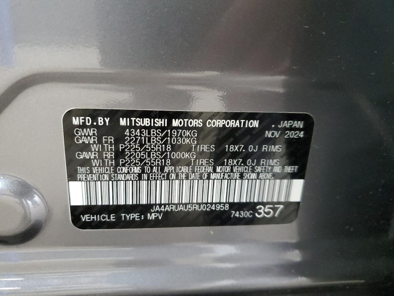 2024 Mitsubishi Outlander Sport S/Se VIN: JA4ARUAU5RU024958 Lot: 65562055