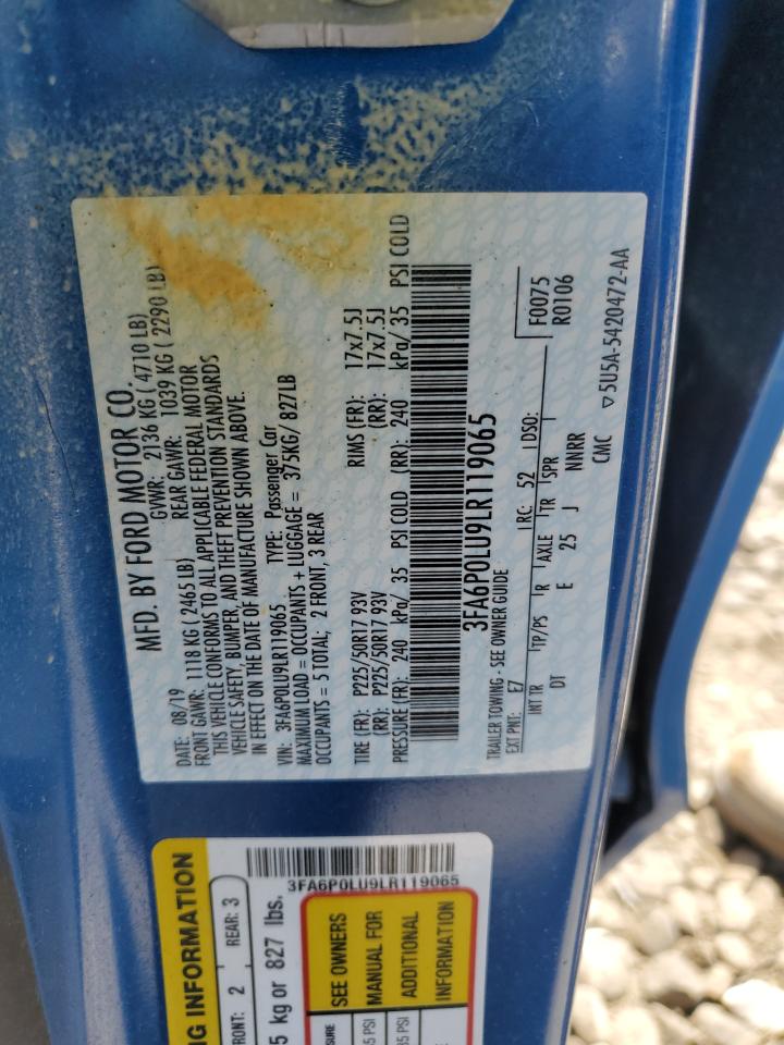 2020 Ford Fusion Se VIN: 3FA6P0LU9LR119065 Lot: 63661295