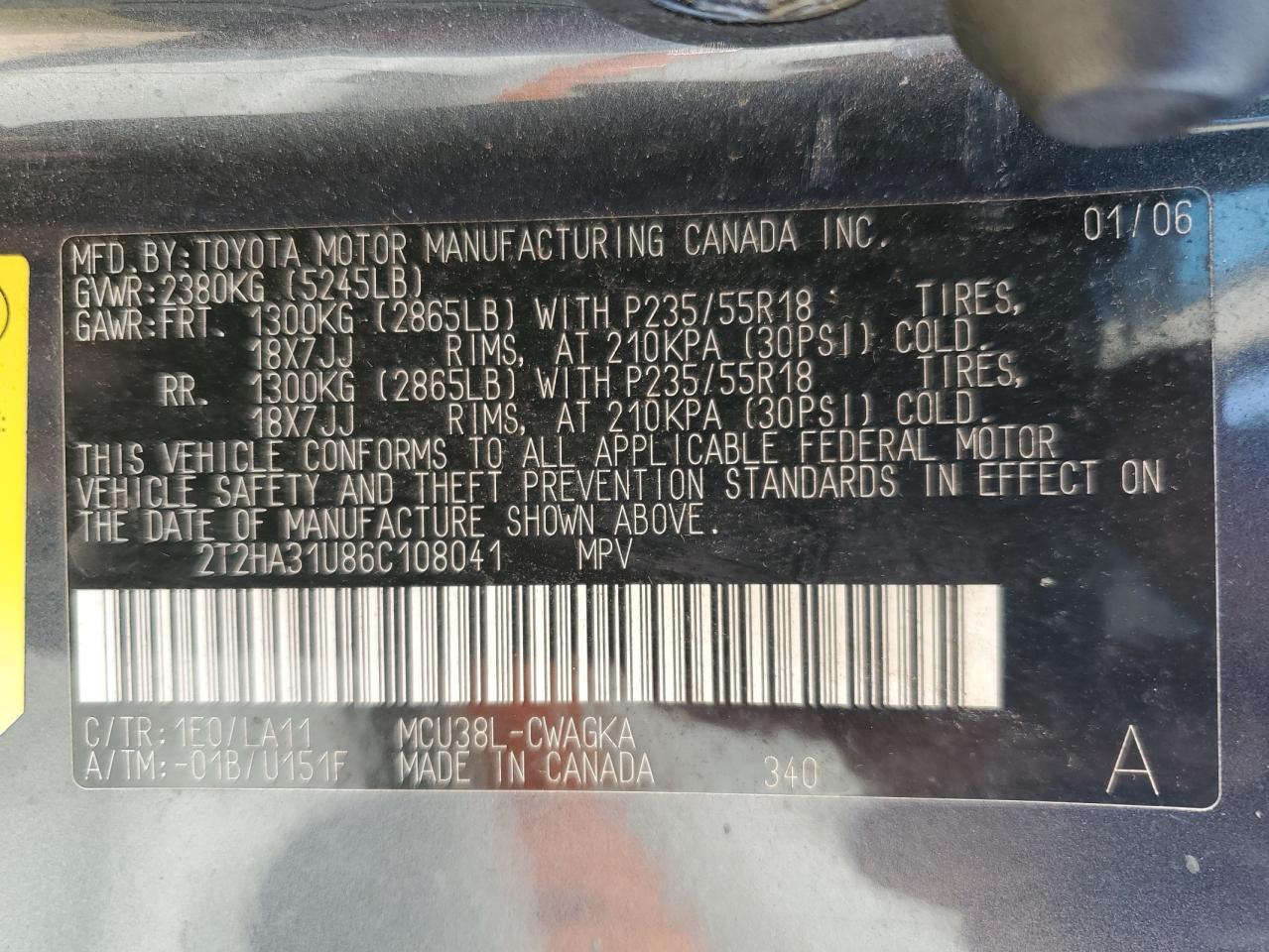 2006 Lexus Rx 330 VIN: 2T2HA31U86C108041 Lot: 65570165