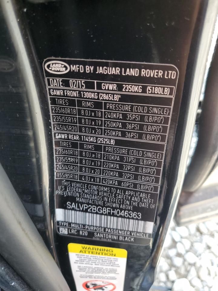 2015 Land Rover Range Rover Evoque Pure Plus VIN: SALVP2BG8FH046363 Lot: 63796825