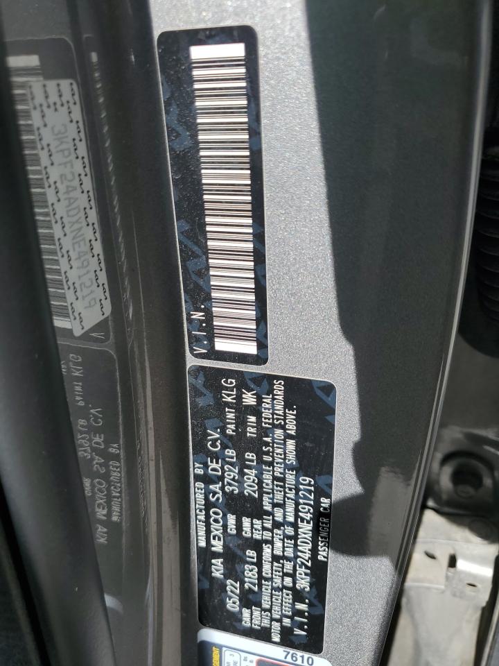 2022 Kia Forte Fe VIN: 3KPF24ADXNE491219 Lot: 63789265