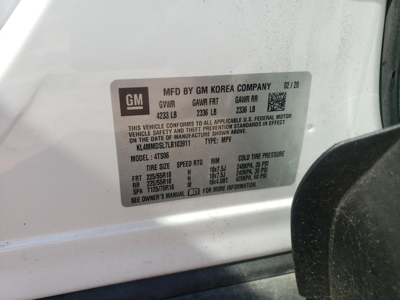 2020 Buick Encore Gx Select VIN: KL4MMDSL7LB103911 Lot: 64114855