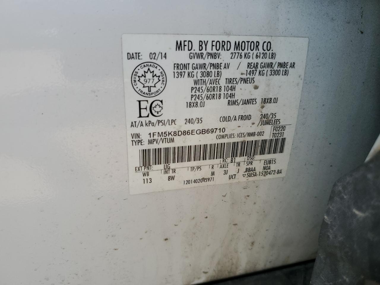2014 Ford Explorer Xlt VIN: 1FM5K8D86EGB69710 Lot: 64266625