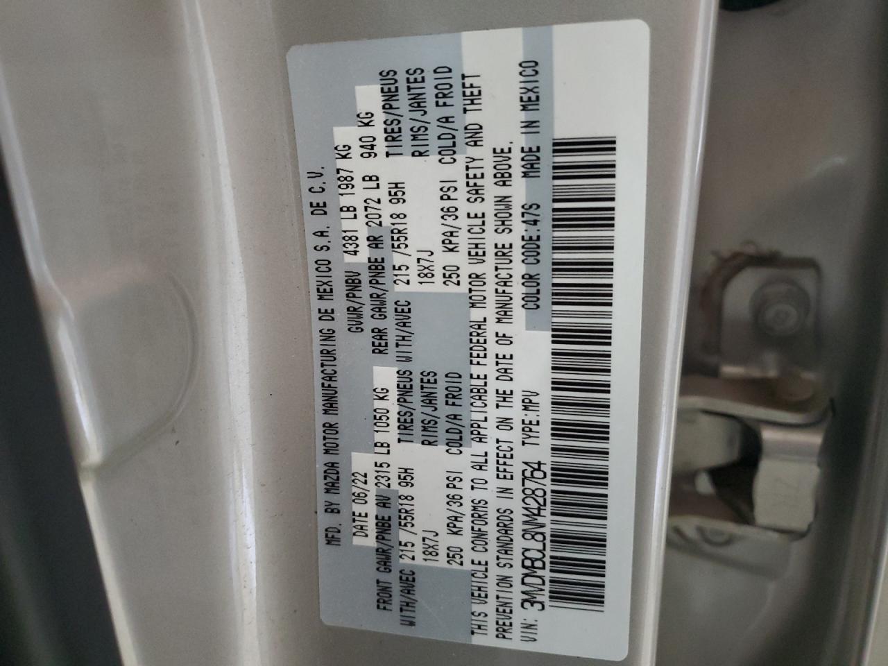 2022 Mazda Cx-30 Preferred VIN: 3MVDMBCL8NM428764 Lot: 67042615