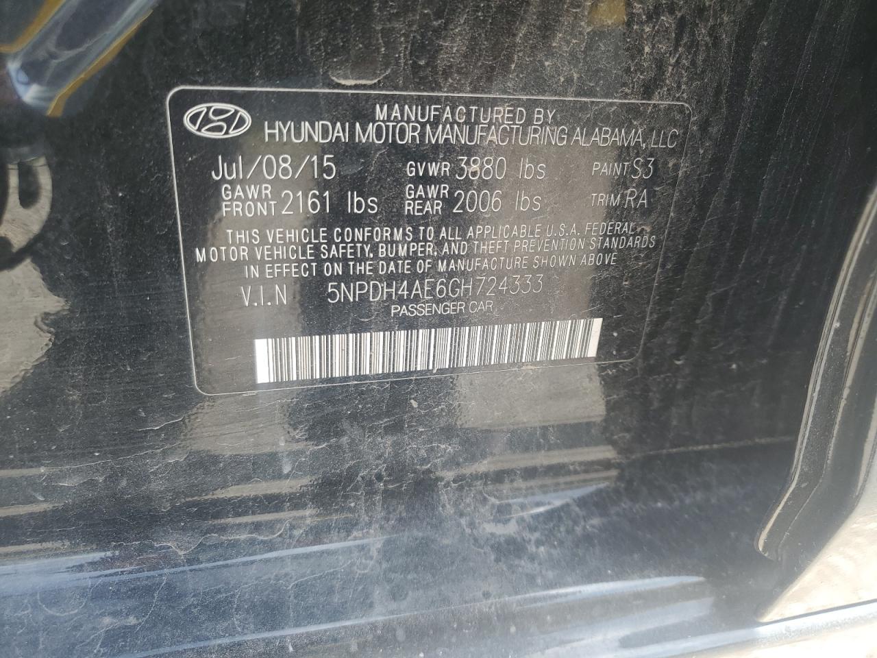2016 Hyundai Elantra Se VIN: 5NPDH4AE6GH724333 Lot: 63231645