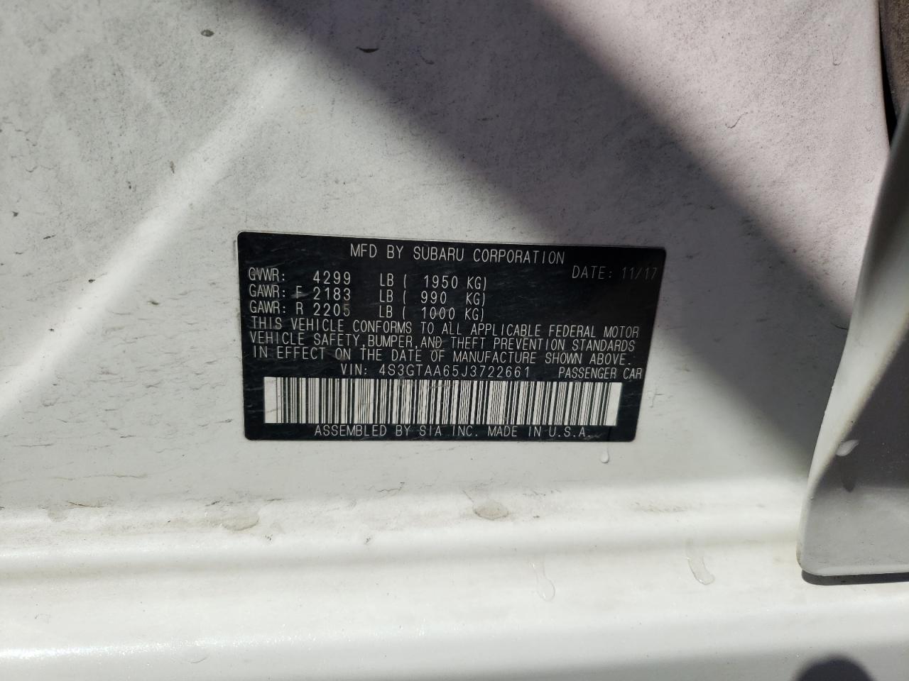 2018 Subaru Impreza VIN: 4S3GTAA65J3722661 Lot: 63634845