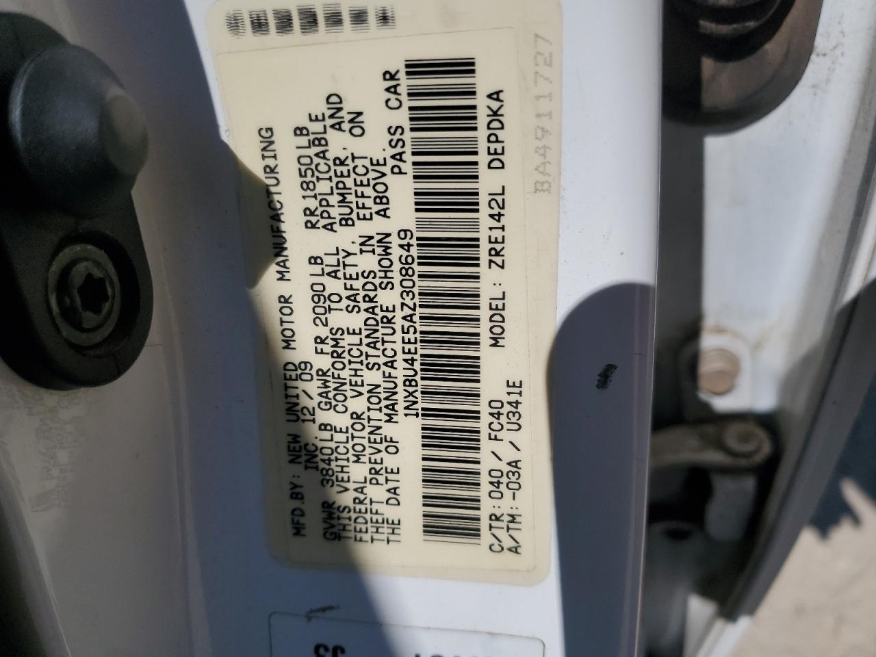 2010 Toyota Corolla Base VIN: 1NXBU4EE5AZ308649 Lot: 65392525