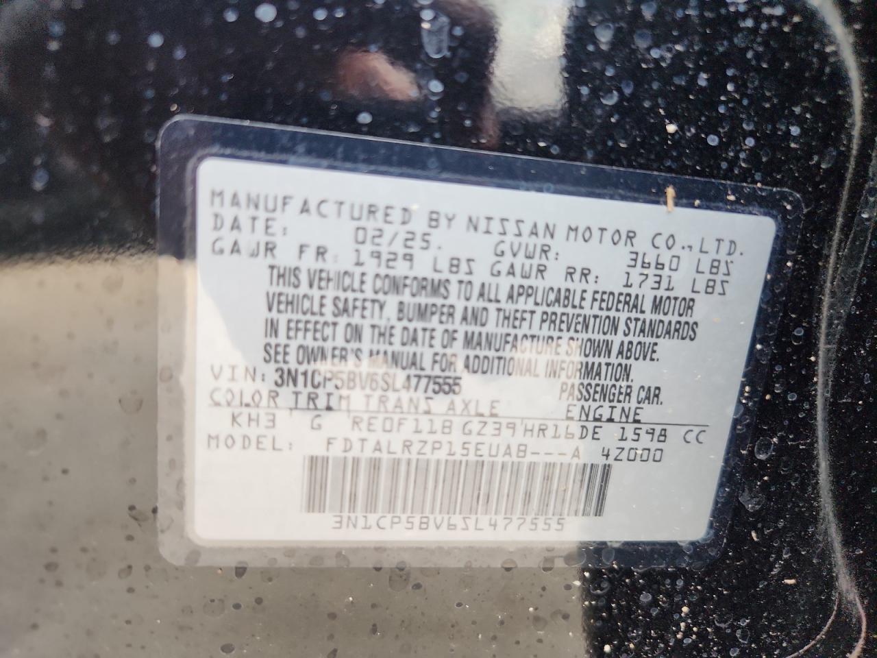 2025 Nissan Kicks Play S VIN: 3N1CP5BV6SL477555 Lot: 63667565