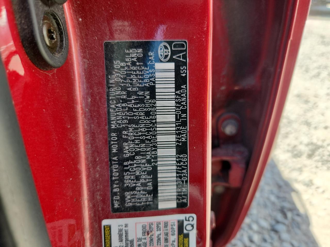 2T1BY30E05C460626 2005 Toyota Corolla Xrs