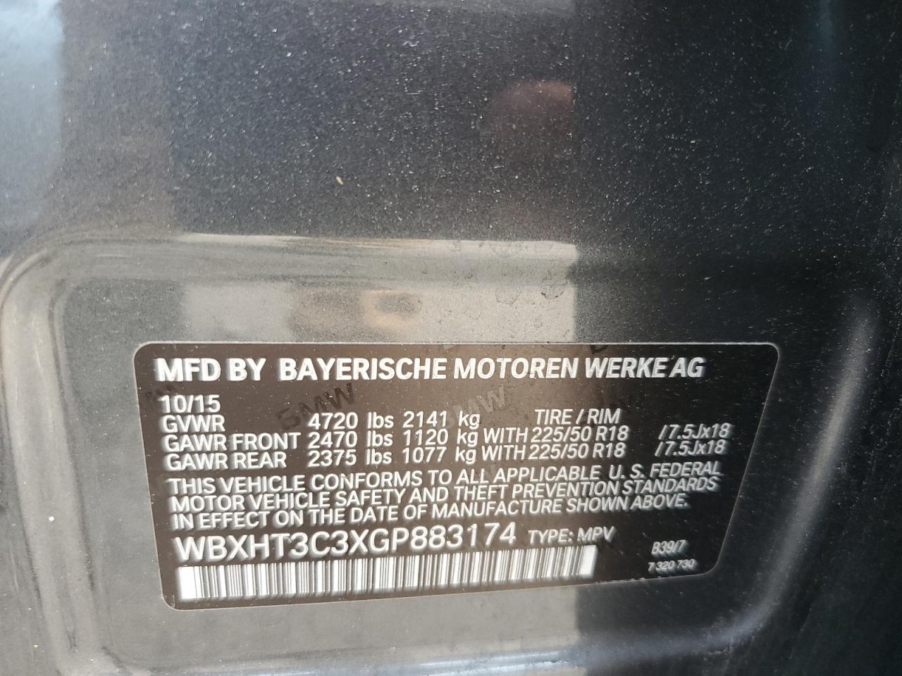 2016 BMW X1 xDrive28I VIN: WBXHT3C3XGP883174 Lot: 62485785