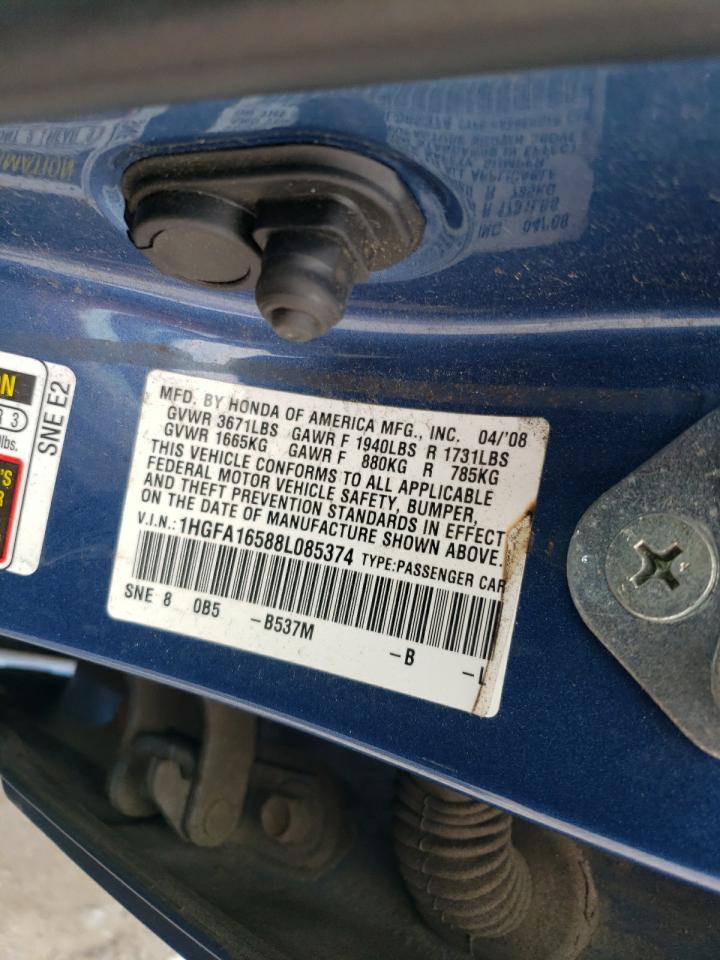 2008 Honda Civic Lx VIN: 1HGFA16588L085374 Lot: 65410095