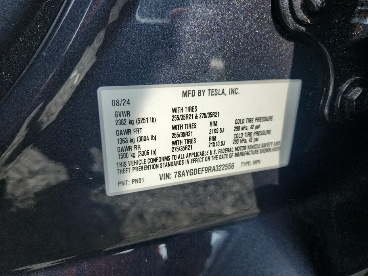 2024 Tesla Model Y VIN: 7SAYGDEF9RA322556 Lot: 64662035