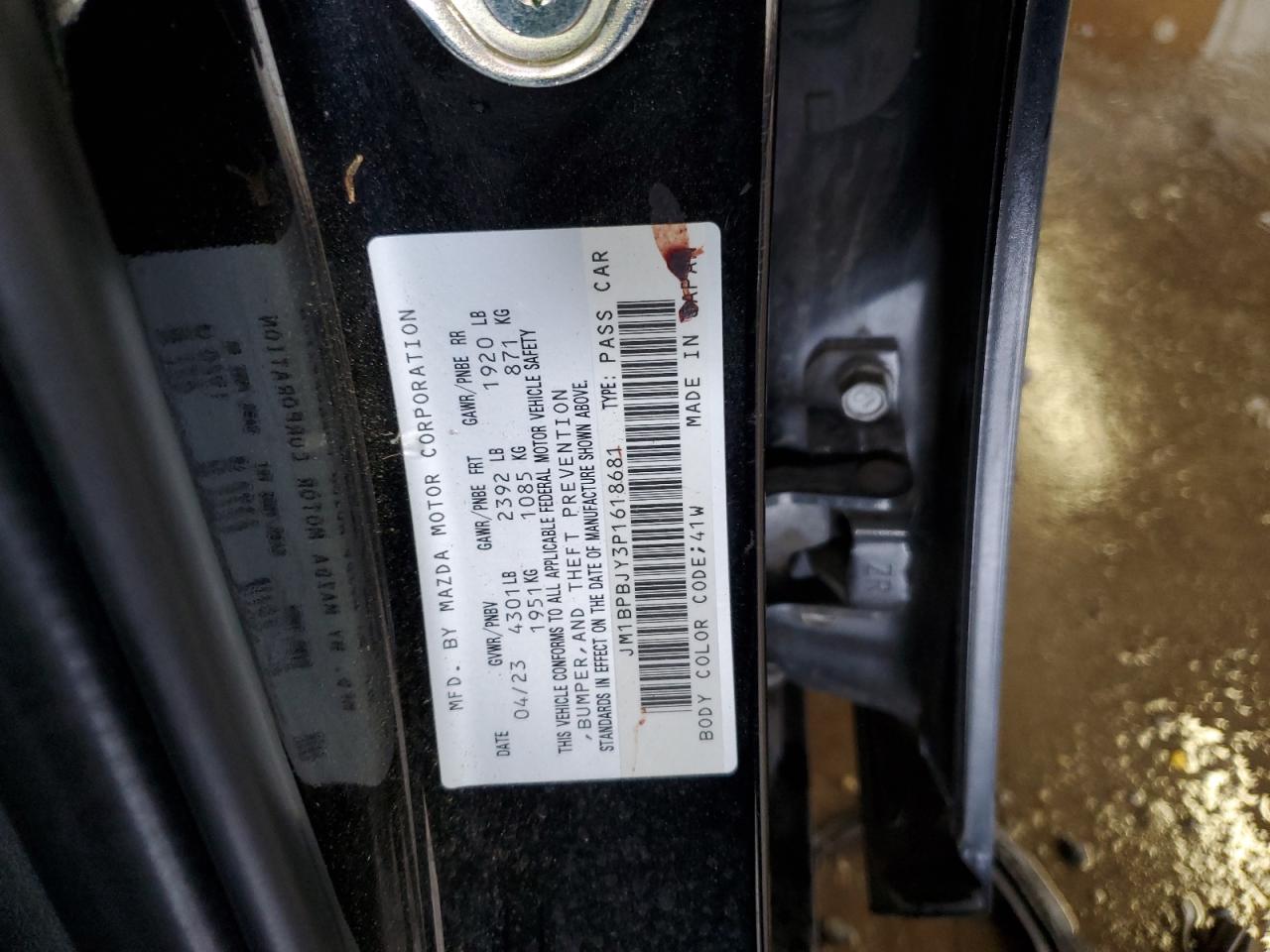 2023 Mazda 3 VIN: JM1BPBJY3P1618681 Lot: 63995115