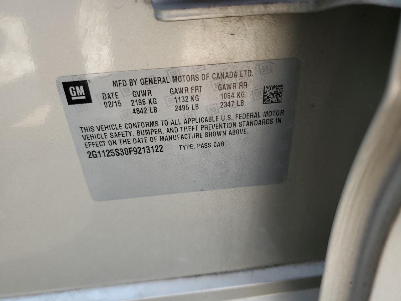 2015 Chevrolet Impala Lt VIN: 2G1125S30F9213122 Lot: 64364585