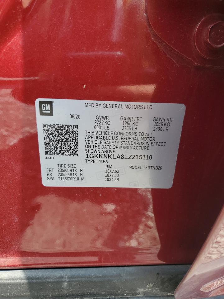 2020 GMC Acadia Sle VIN: 1GKKNKLA8LZ215110 Lot: 62669515