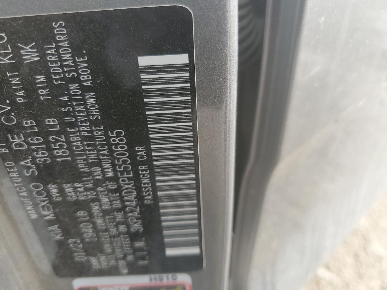 2023 Kia Rio Lx VIN: 3KPA24ADXPE550685 Lot: 64823485