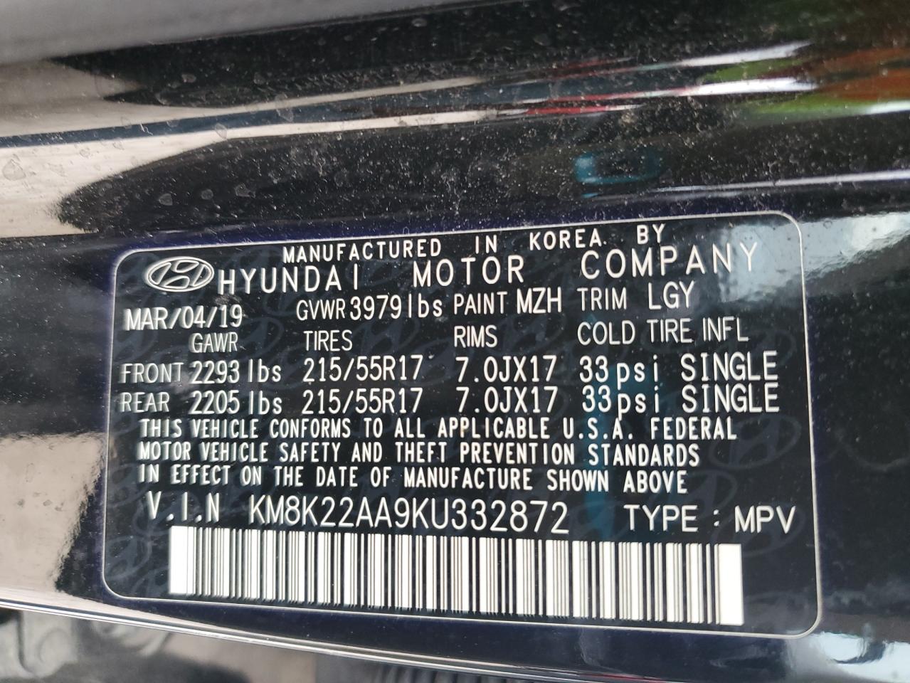 km8k22aa9ku332872 KM8K22AA9KU332872 2019 Hyundai Kona Sel