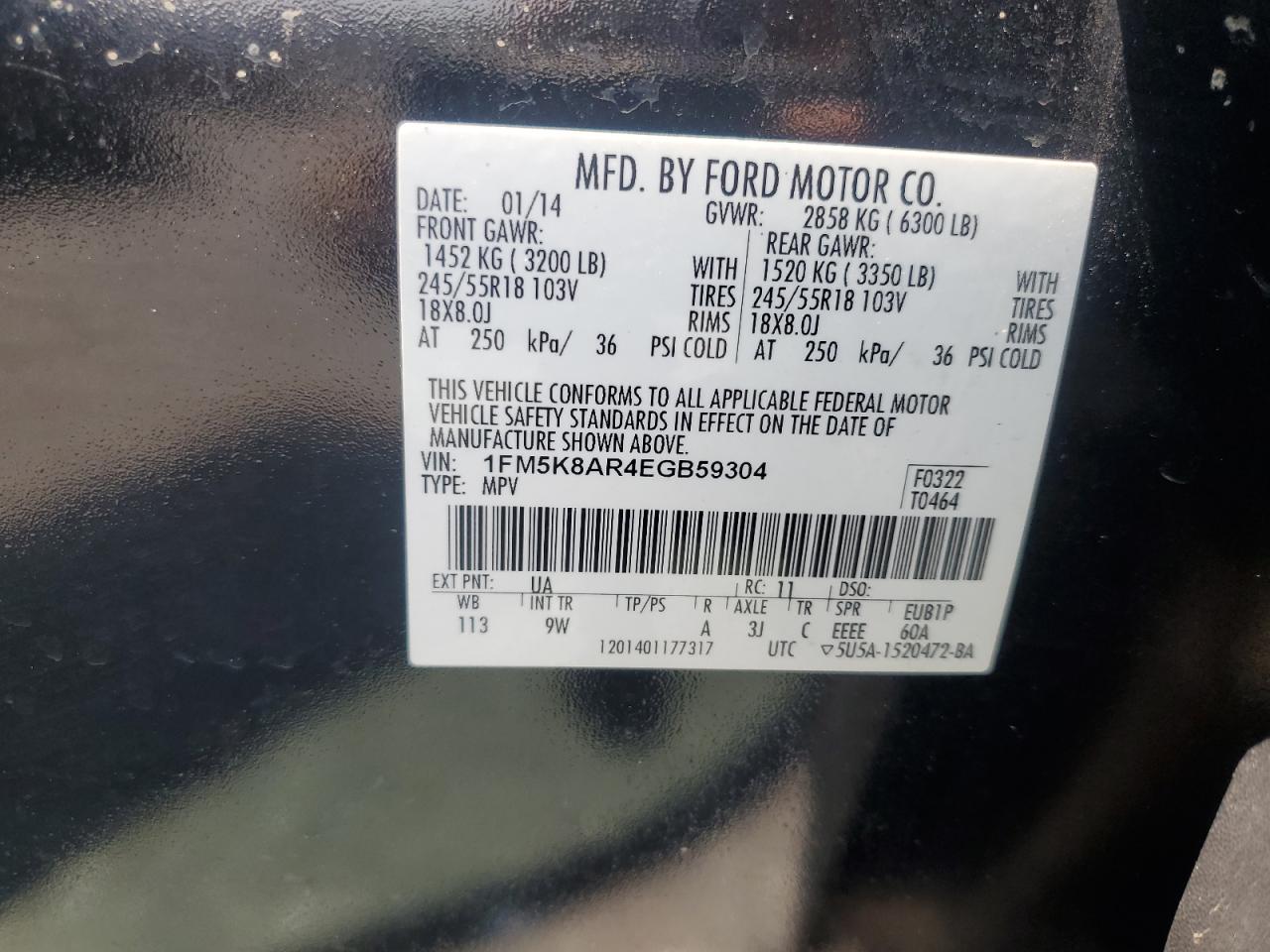 2014 Ford Explorer Police Interceptor VIN: 1FM5K8AR4EGB59304 Lot: 65701965