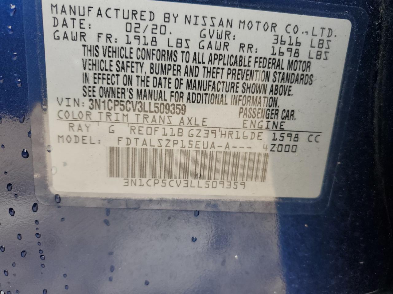 2020 Nissan Kicks Sv VIN: 3N1CP5CV3LL509359 Lot: 63287055