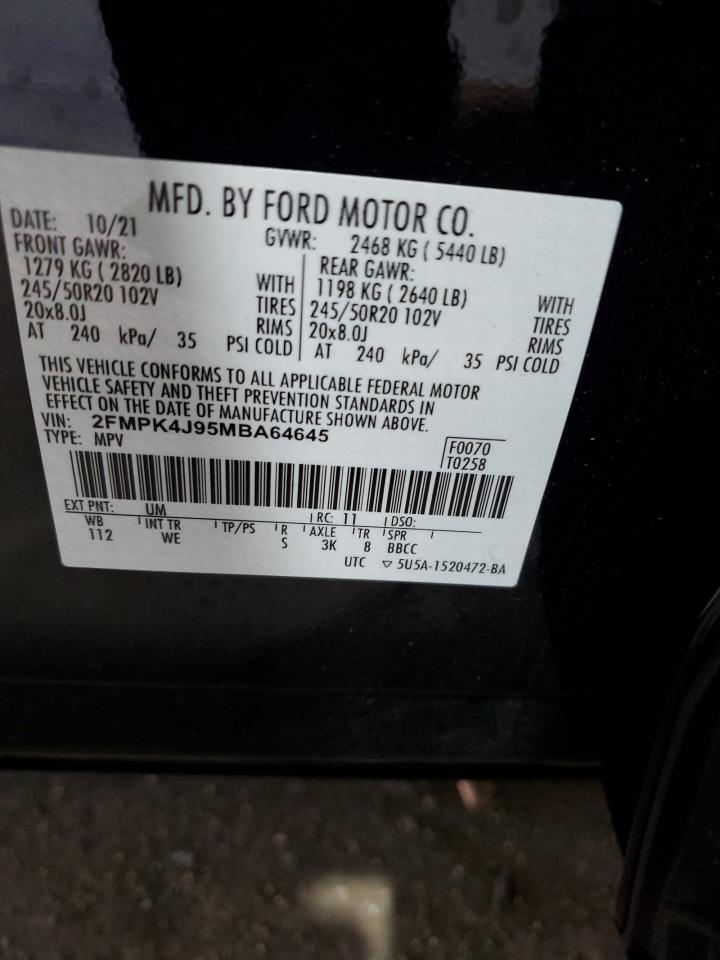 2021 Ford Edge Sel VIN: 2FMPK4J95MBA64645 Lot: 64322935