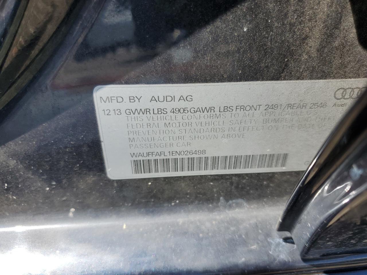 2014 Audi A4 Premium Plus VIN: WAUFFAFL1EN026498 Lot: 64419555