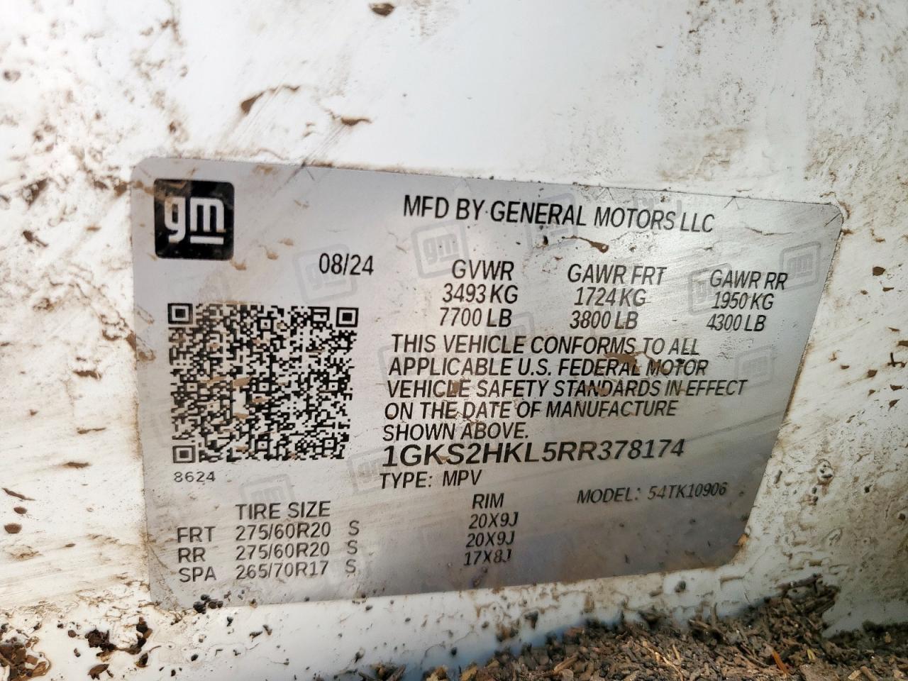 2024 GMC Yukon Xl K1500 At4 VIN: 1GKS2HKL5RR378174 Lot: 64749115