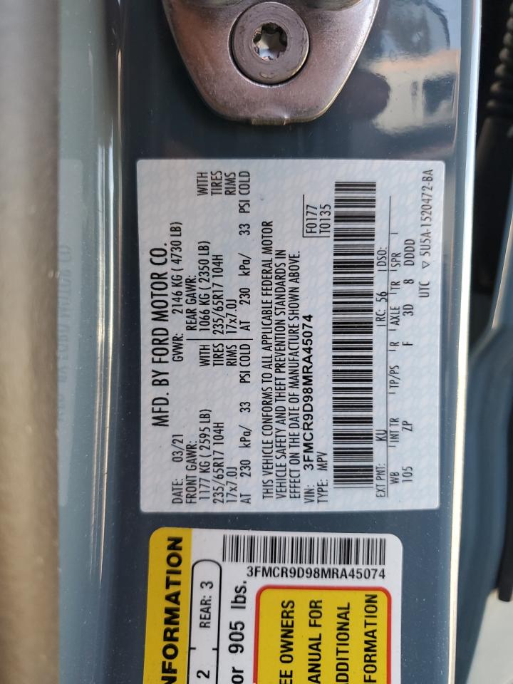 2021 Ford Bronco Sport Badlands VIN: 3FMCR9D98MRA45074 Lot: 63026965