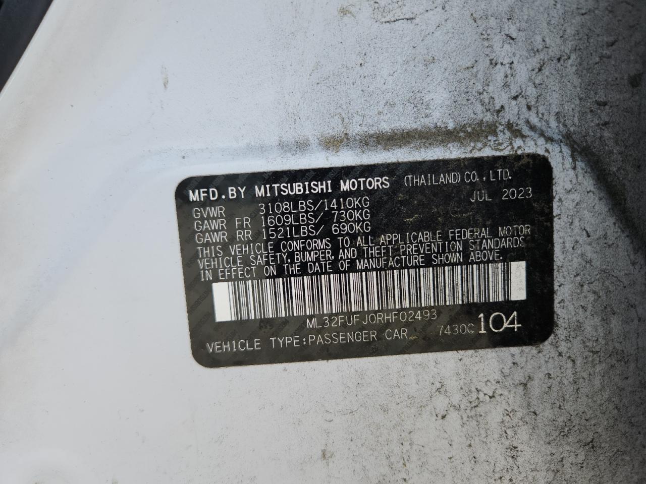 2024 Mitsubishi Mirage G4 Es VIN: ML32FUFJ0RHF02493 Lot: 64398815