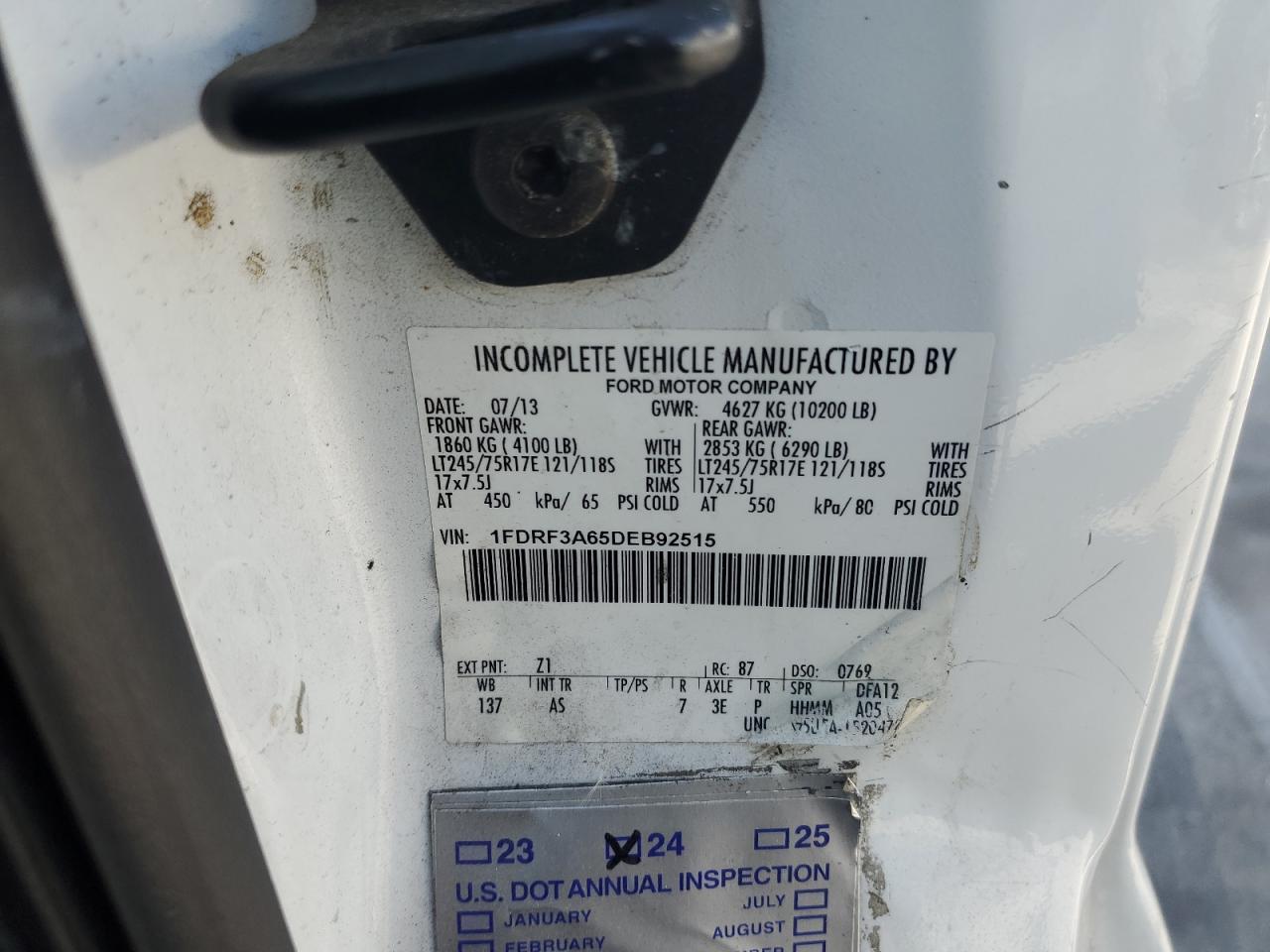 2013 Ford F350 Super Duty VIN: 1FDRF3A65DEB92515 Lot: 67121695