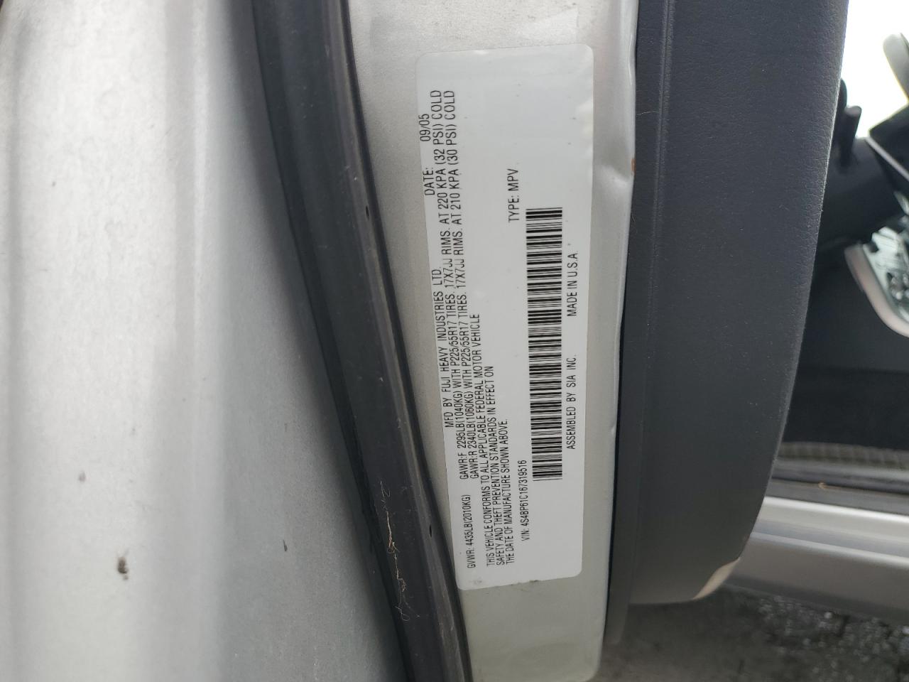2006 Subaru Legacy Outback 2.5I VIN: 4S4BP61C167319516 Lot: 65401895