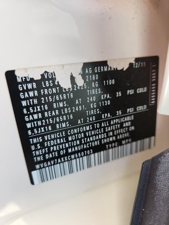 2012 Volkswagen Tiguan S VIN: WVGAV7AXXCW550703 Lot: 66713725