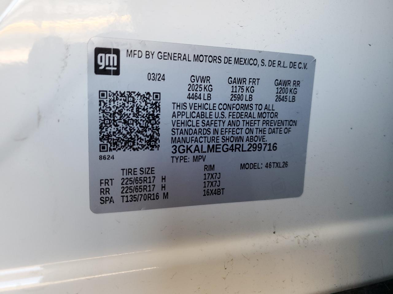 2024 GMC Terrain Sle VIN: 3GKALMEG4RL299716 Lot: 64078635
