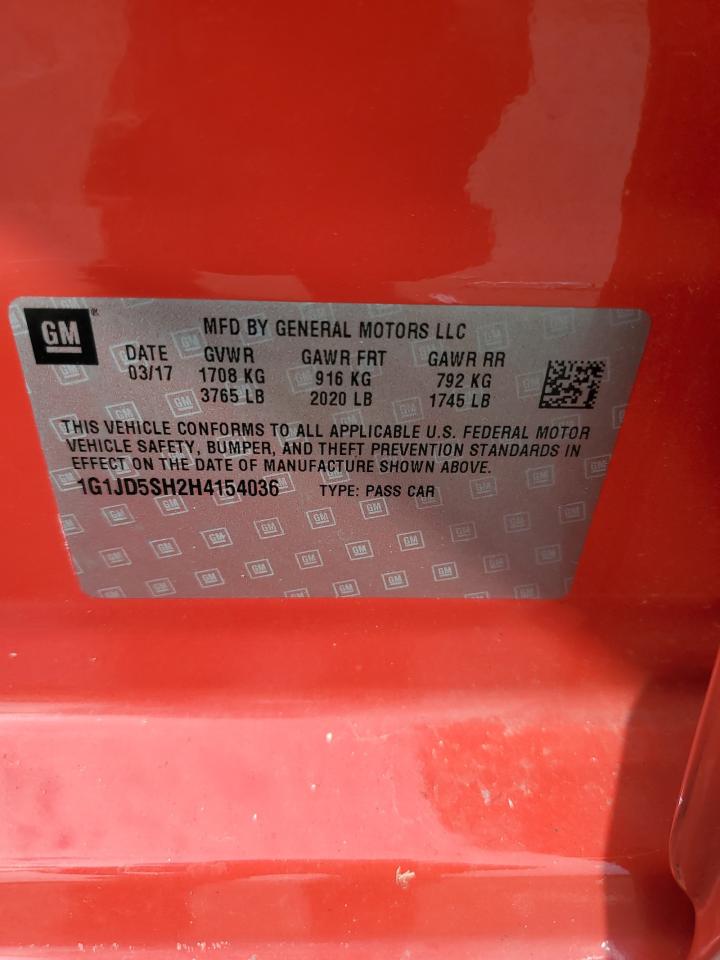 2017 Chevrolet Sonic Lt VIN: 1G1JD5SH2H4154036 Lot: 66333245