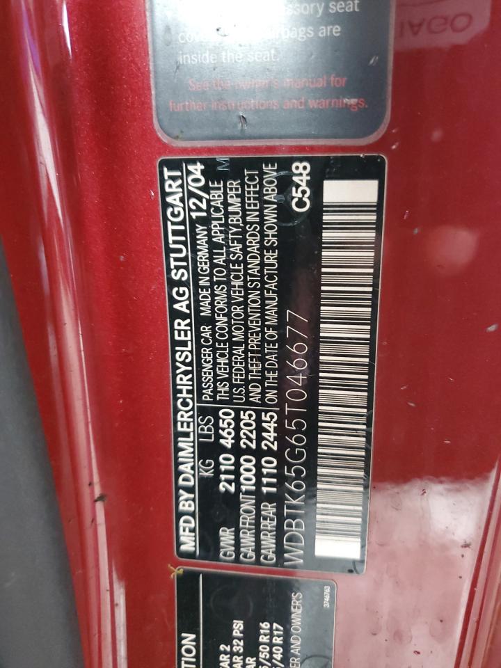 2005 Mercedes-Benz Clk 320 VIN: WDBTK65G65T046677 Lot: 64825545