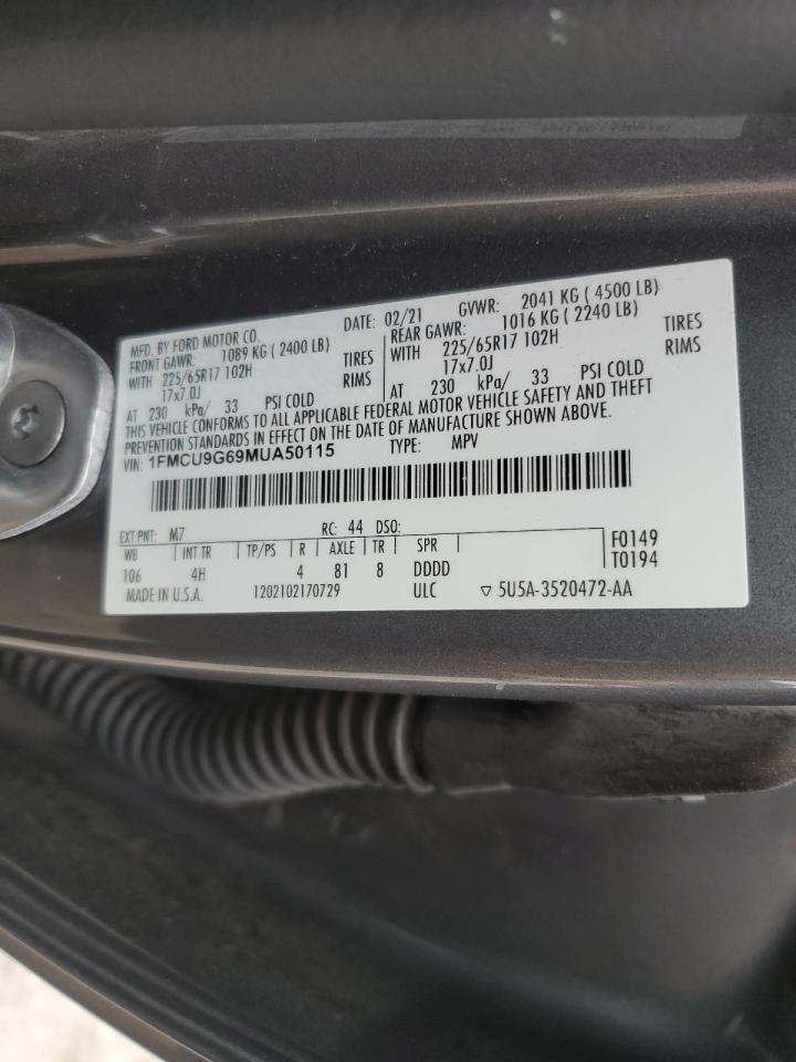 2021 Ford Escape Se VIN: 1FMCU9G69MUA50115 Lot: 64560155
