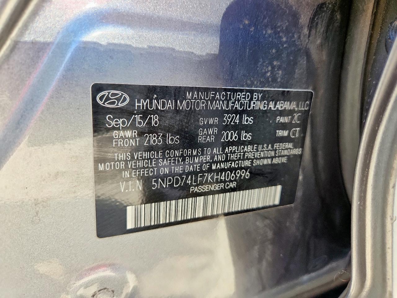 2019 Hyundai Elantra Se VIN: 5NPD74LF7KH406996 Lot: 63265615