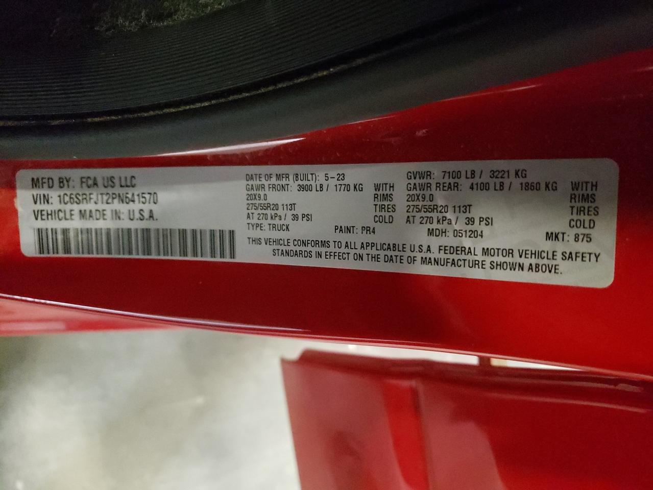 2023 Ram 1500 Laramie VIN: 1C6SRFJT2PN641570 Lot: 66995365