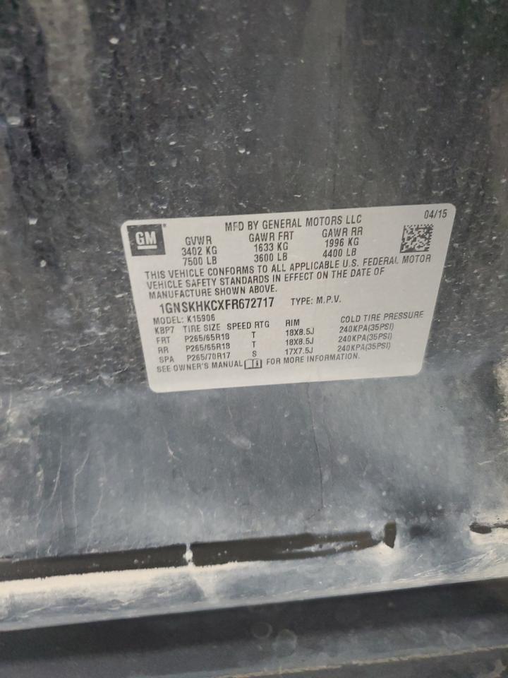 1gnskhkcxfr672717 1GNSKHKCXFR672717 2015 Chevrolet Suburban K1500 Ls