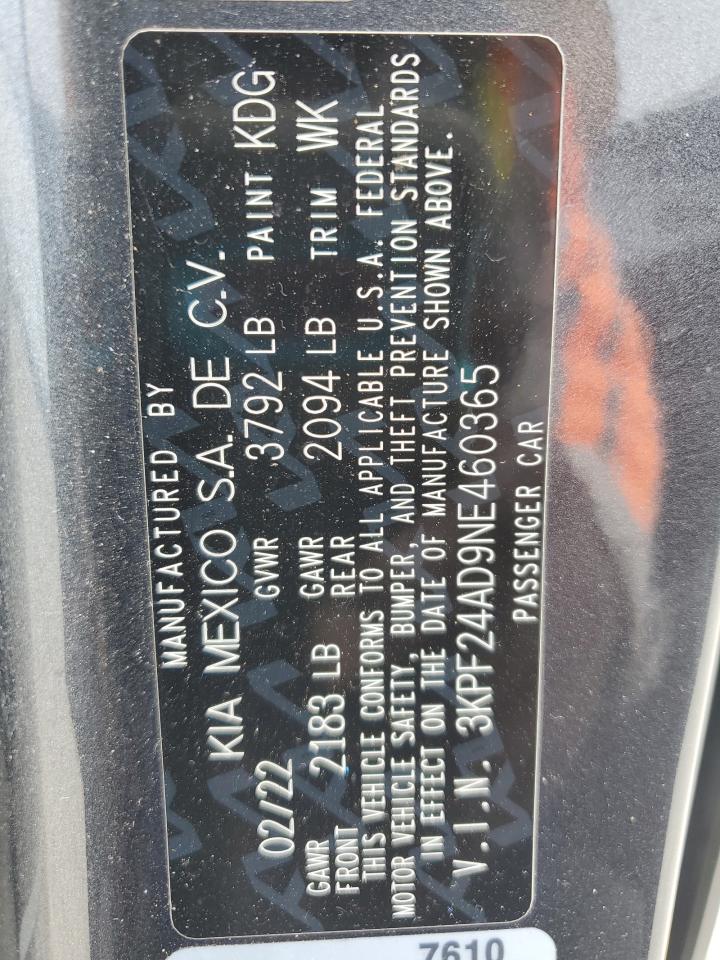 2022 Kia Forte Fe VIN: 3KPF24AD9NE460365 Lot: 64167725