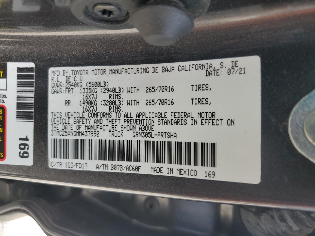 2021 Toyota Tacoma Double Cab VIN: 3TMCZ5AN3MM437990 Lot: 64428805