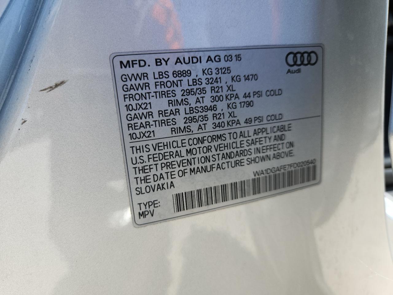 2015 Audi Q7 Prestige VIN: WA1DGAFE7FD020540 Lot: 65510395